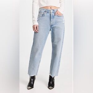 AGOLDE 90s Crop Mid Rise Straight Denim Jeans  Shredded Holes Size 27